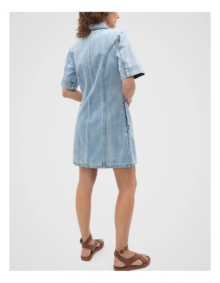 Denim Zip Mini Shirt Dress in Blue Wash image 2