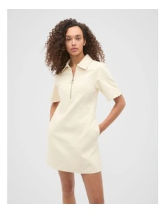 Denim Zip Mini Shirt Dress in Tofu