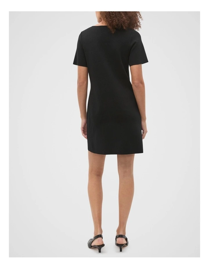 Crepe Knit Short Sleeve Mini Dress in Black image 2