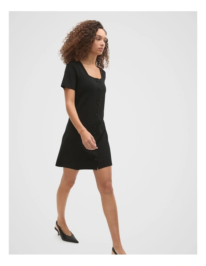 Crepe Knit Short Sleeve Mini Dress in Black image 3