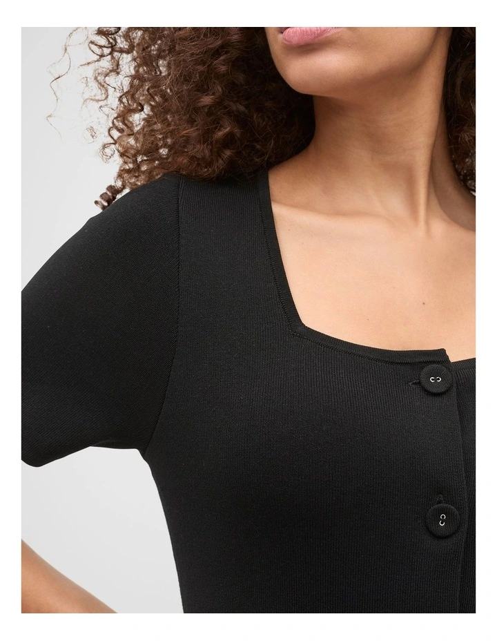 Crepe Knit Short Sleeve Mini Dress in Black image 4