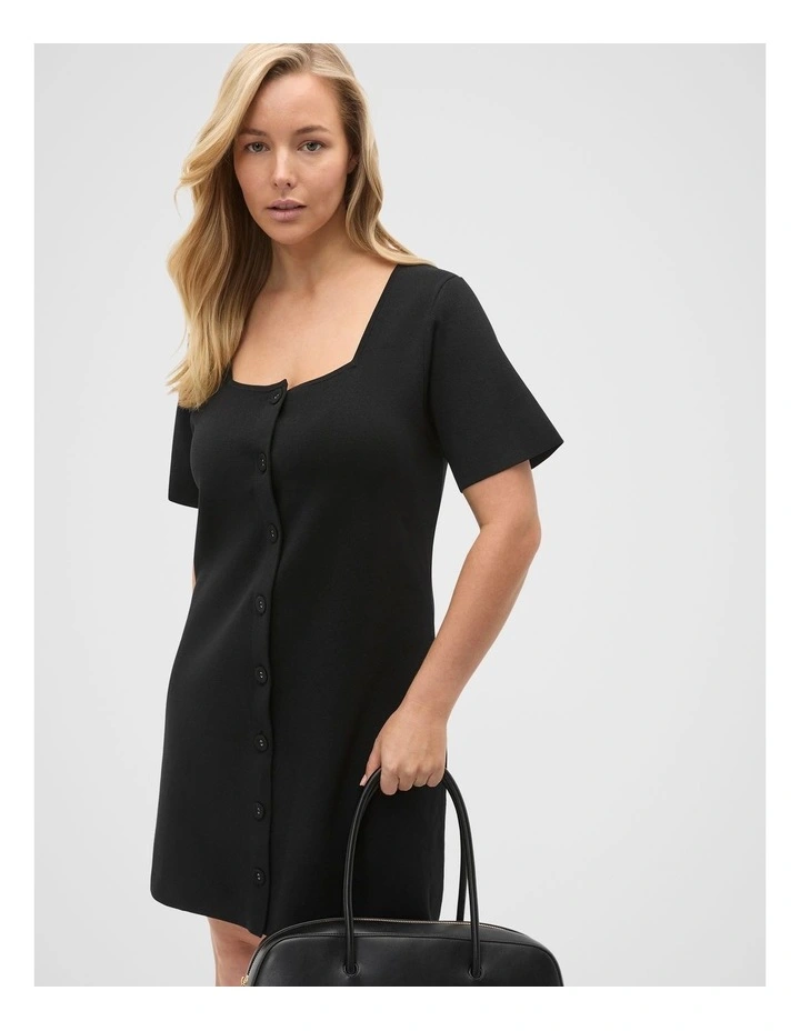 Crepe Knit Short Sleeve Mini Dress in Black image 5