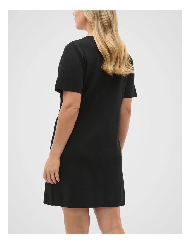 Crepe Knit Short Sleeve Mini Dress in Black image 6