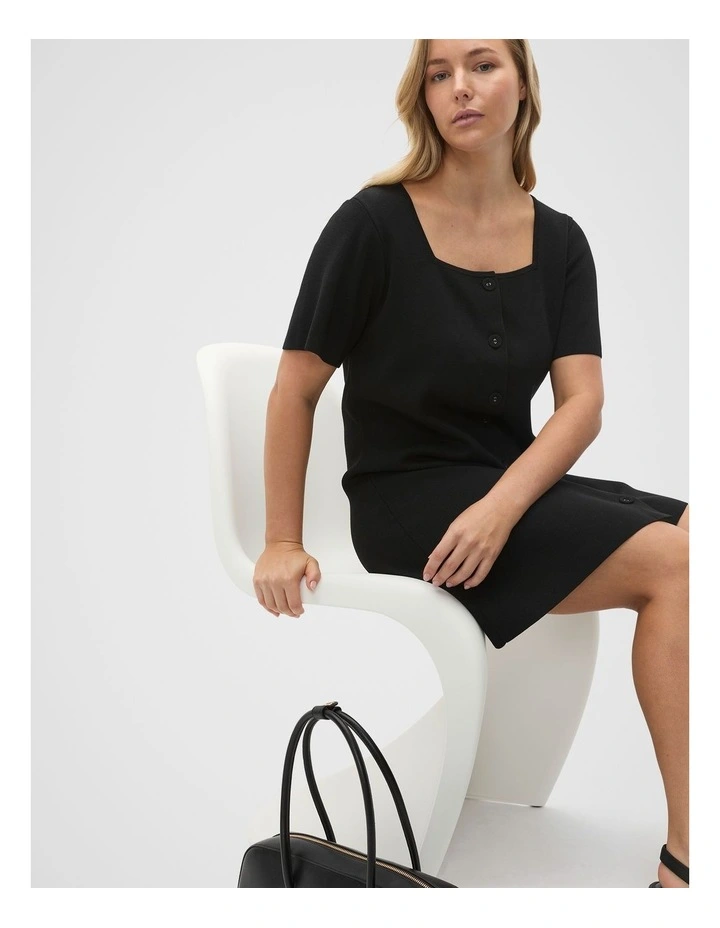 Crepe Knit Short Sleeve Mini Dress in Black image 7
