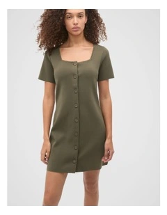 Crepe Knit Short Sleeve Mini Dress in Olive Leaf