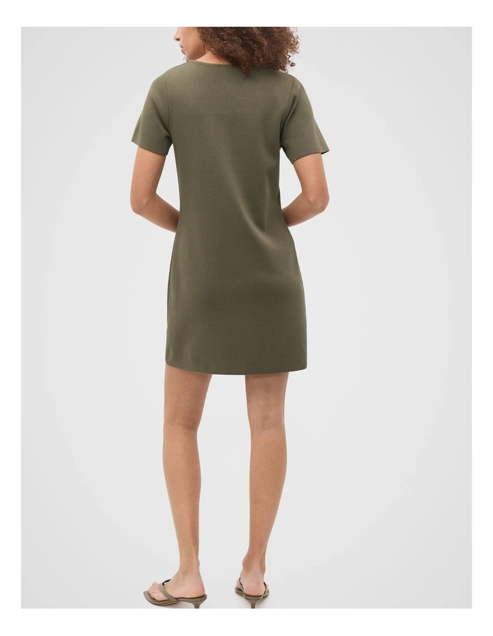 Crepe Knit Short Sleeve Mini Dress in Olive Leaf image 2
