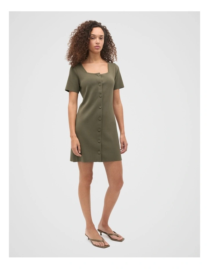 Crepe Knit Short Sleeve Mini Dress in Olive Leaf image 3