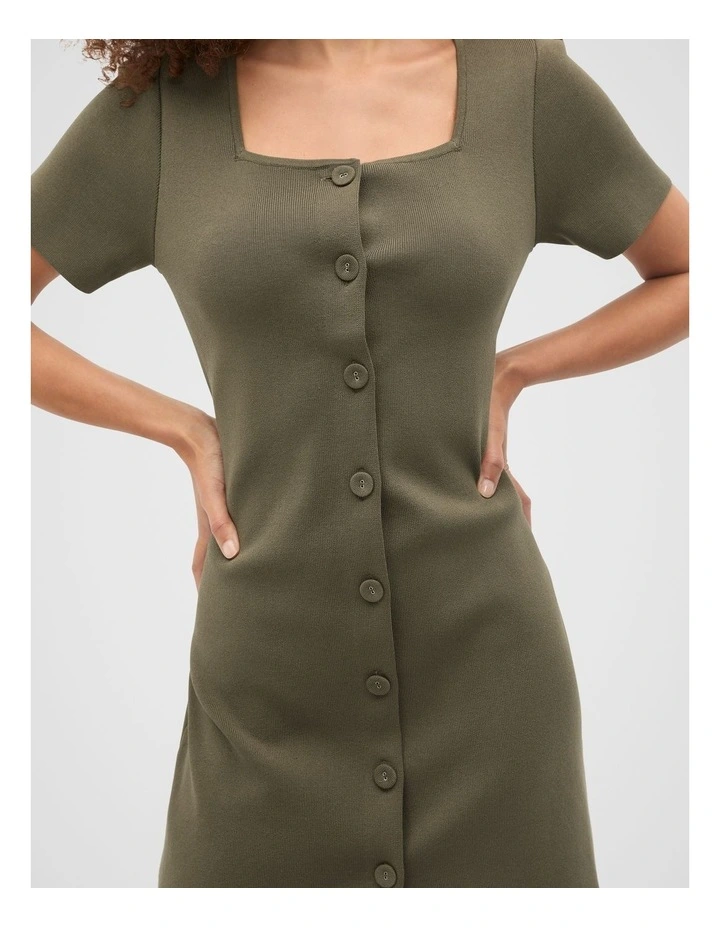 Crepe Knit Short Sleeve Mini Dress in Olive Leaf image 4