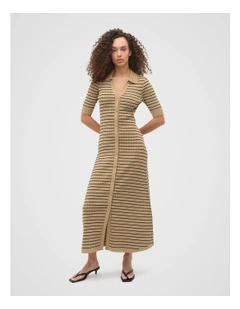 Crepe Knit Stripe Dress in Brown
