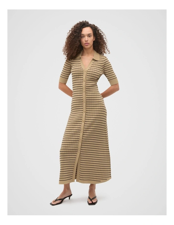 Crepe Knit Stripe Dress in Brown image 1