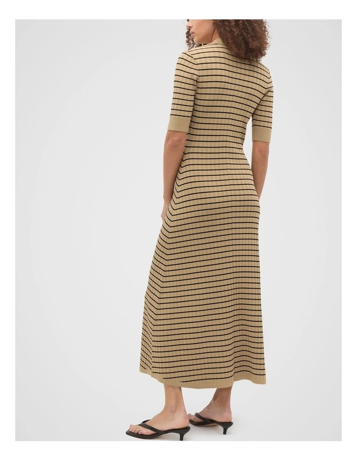 Crepe Knit Stripe Dress in Brown image 2