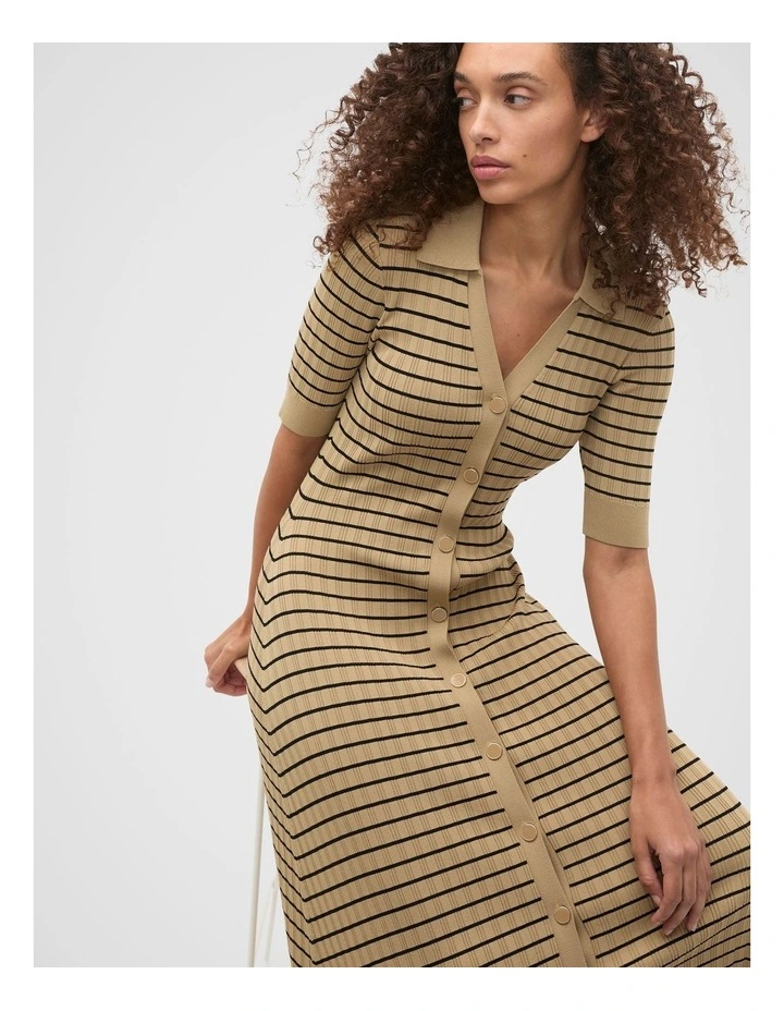 Crepe Knit Stripe Dress in Brown image 3