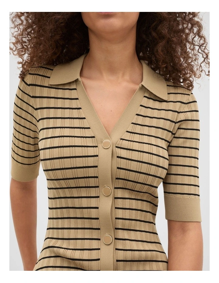 Crepe Knit Stripe Dress in Brown image 4