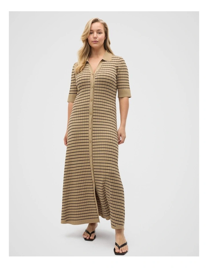 Crepe Knit Stripe Dress in Brown image 5