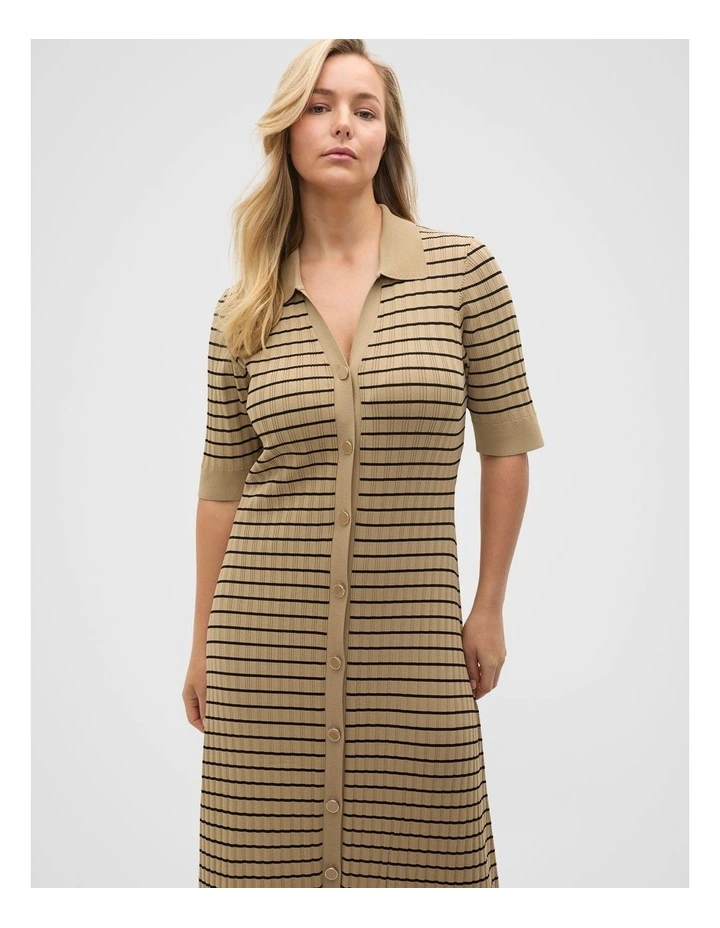 Crepe Knit Stripe Dress in Brown image 7