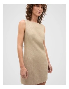 Linen Structured Shift Dress in Brown