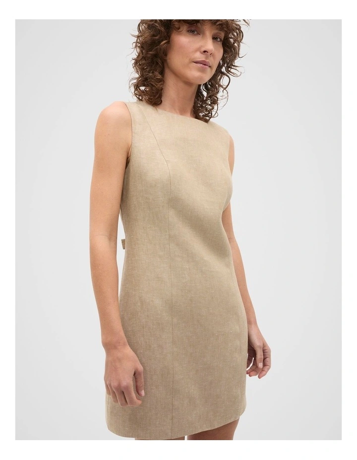 Linen Structured Shift Dress in Brown image 1