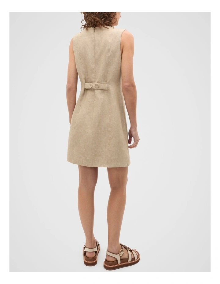 Linen Structured Shift Dress in Brown image 2