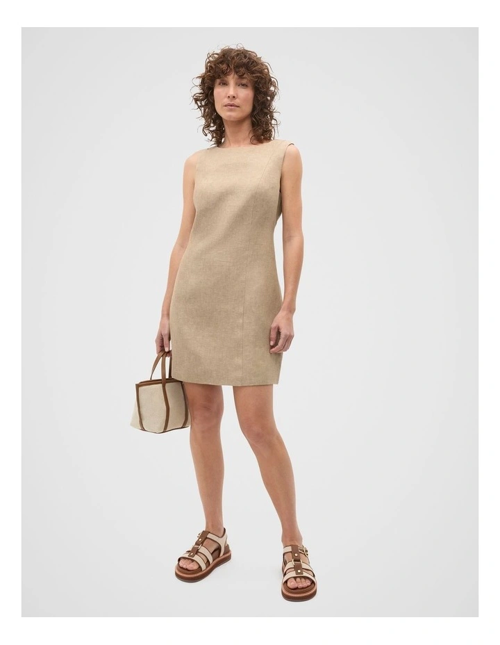 Linen Structured Shift Dress in Brown image 3
