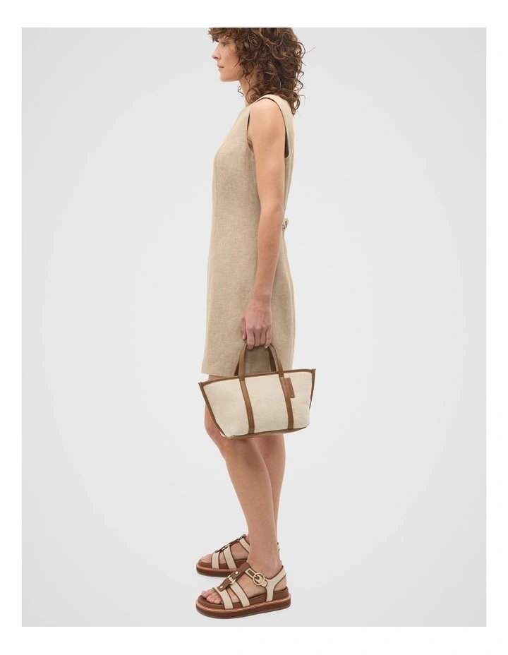 Linen Structured Shift Dress in Brown image 4