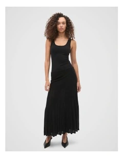 Fine Rib Knit Panel Maxi Dress in Black