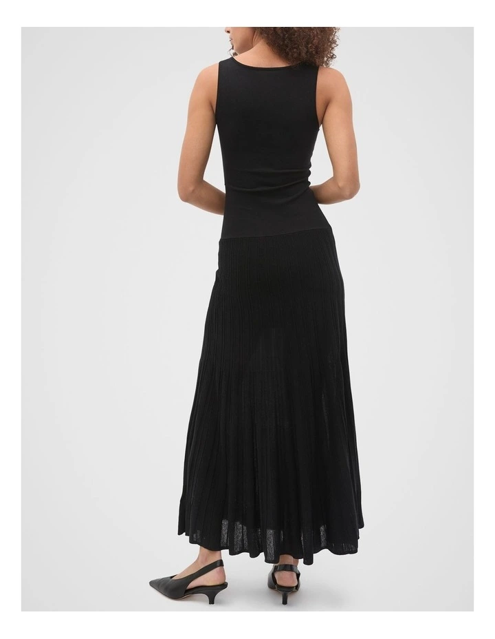 Fine Rib Knit Panel Maxi Dress in Black image 2