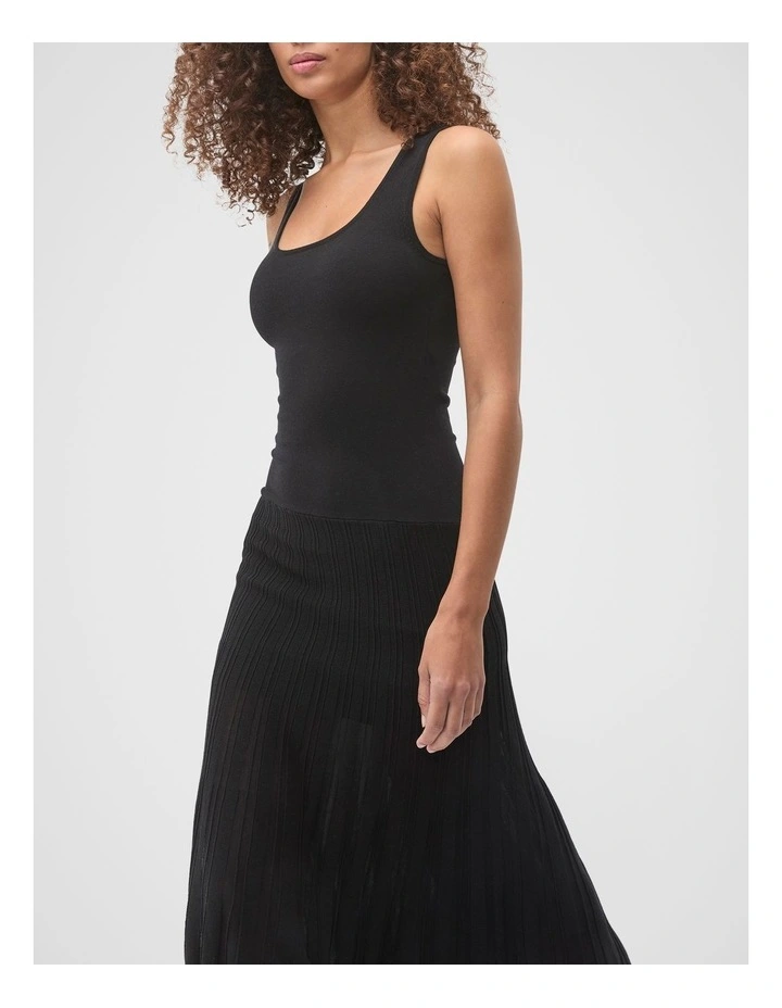 Fine Rib Knit Panel Maxi Dress in Black image 3