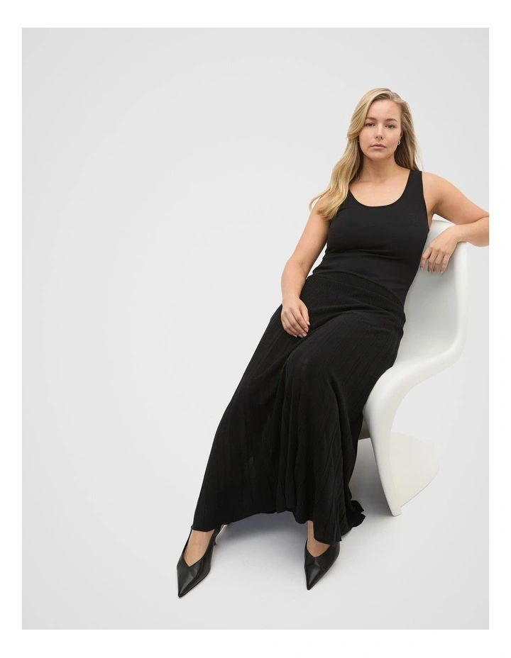 Fine Rib Knit Panel Maxi Dress in Black image 5