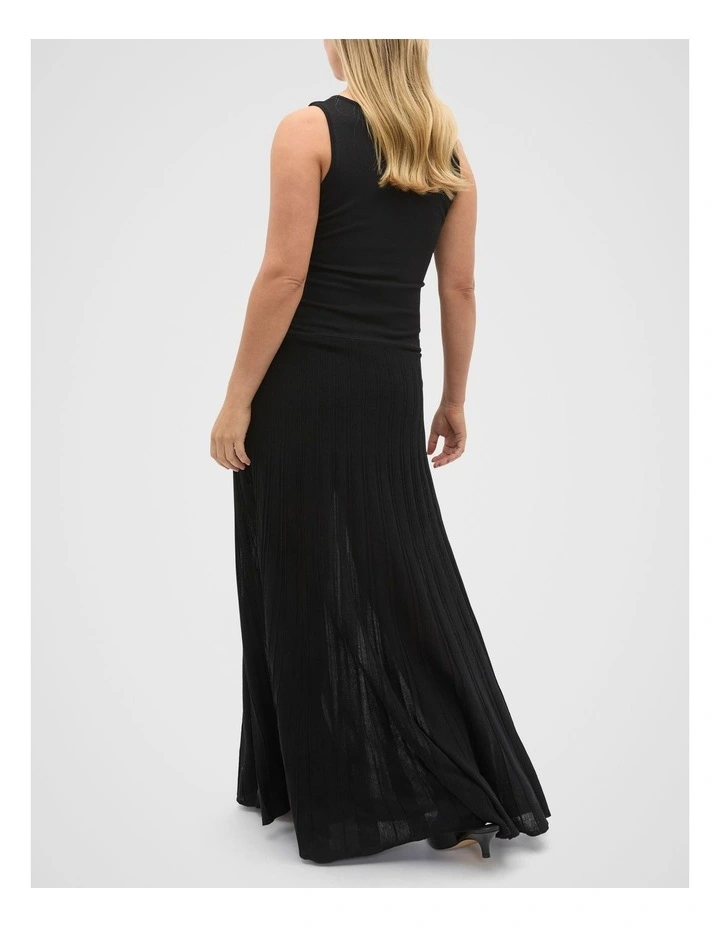 Fine Rib Knit Panel Maxi Dress in Black image 6
