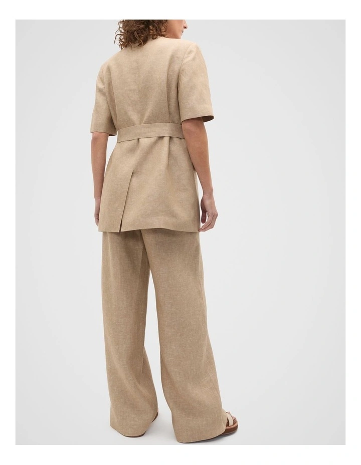 Linen Crossdye Tie Waist Jacket in Brown image 2