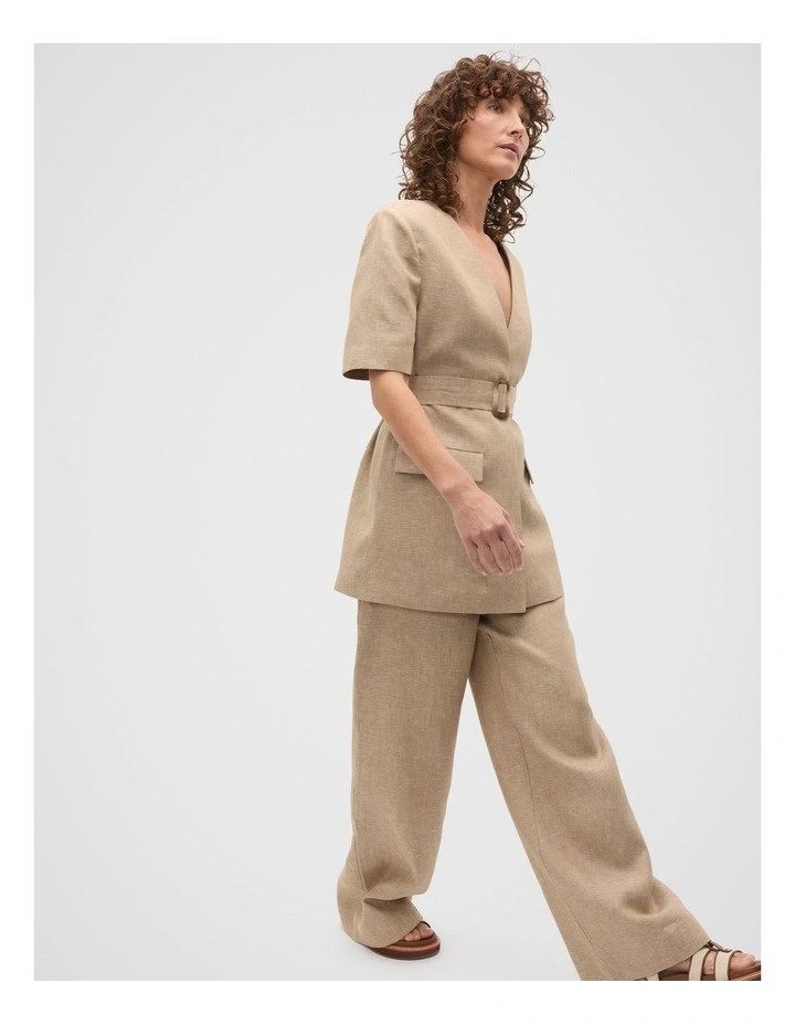 Linen Crossdye Tie Waist Jacket in Brown image 3