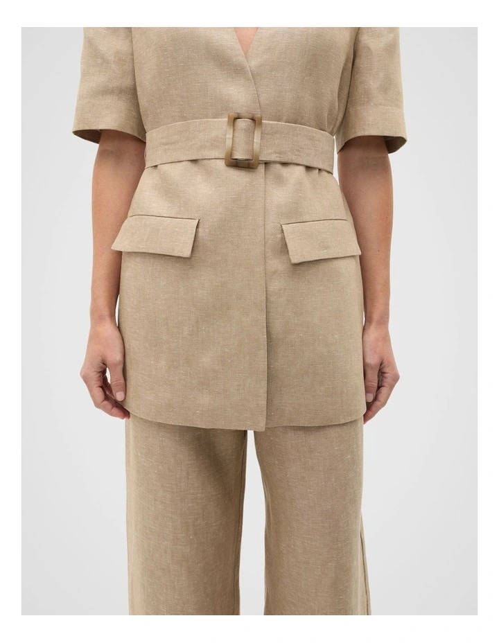 Linen Crossdye Tie Waist Jacket in Brown image 4
