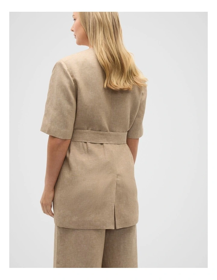 Linen Crossdye Tie Waist Jacket in Brown image 6