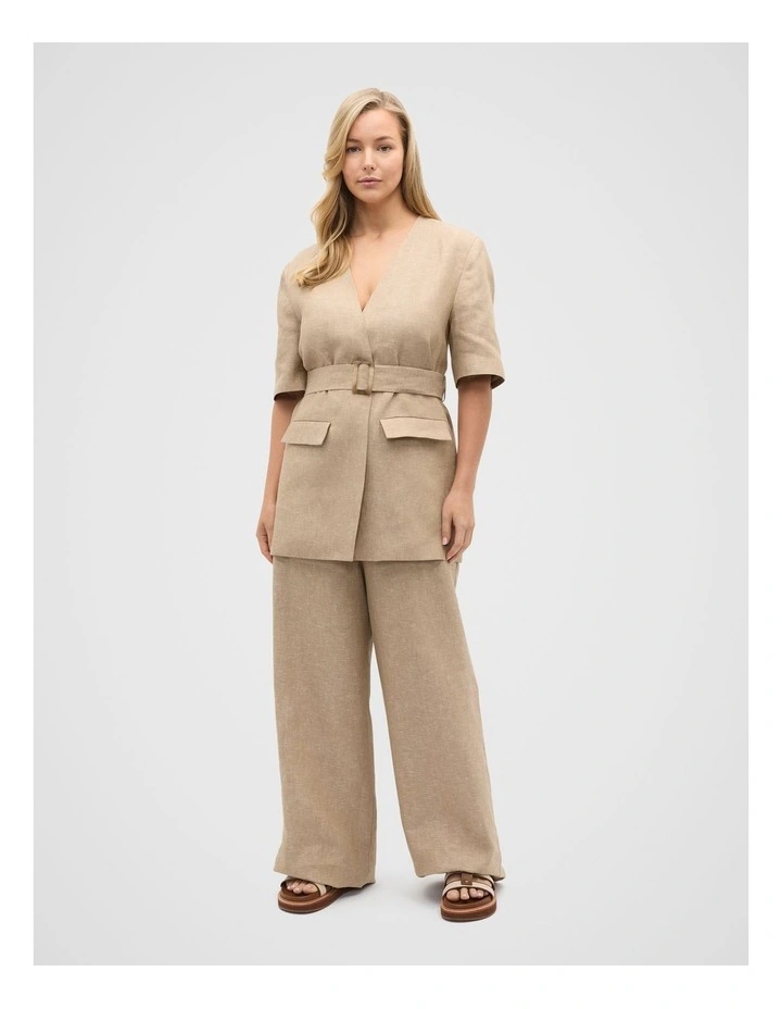 Linen Crossdye Tie Waist Jacket in Brown image 7