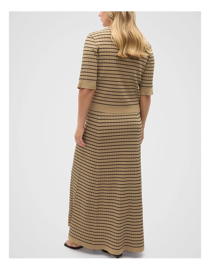 Stripe Rib Knit Short Sleeve Cardigan in Brown image 2