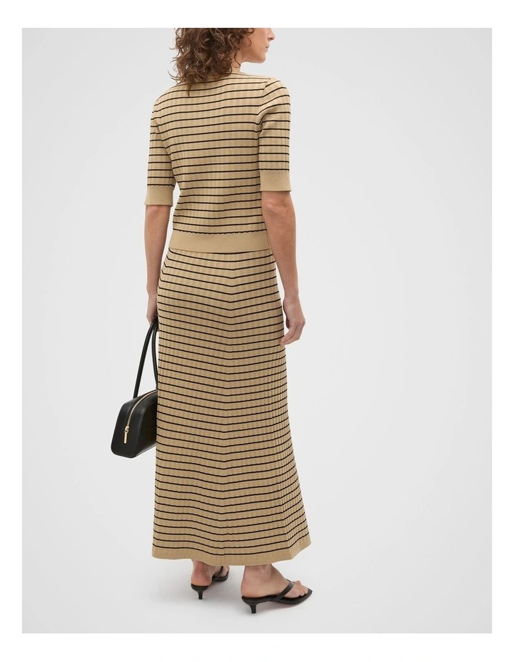 Stripe Rib Knit Short Sleeve Cardigan in Brown image 5