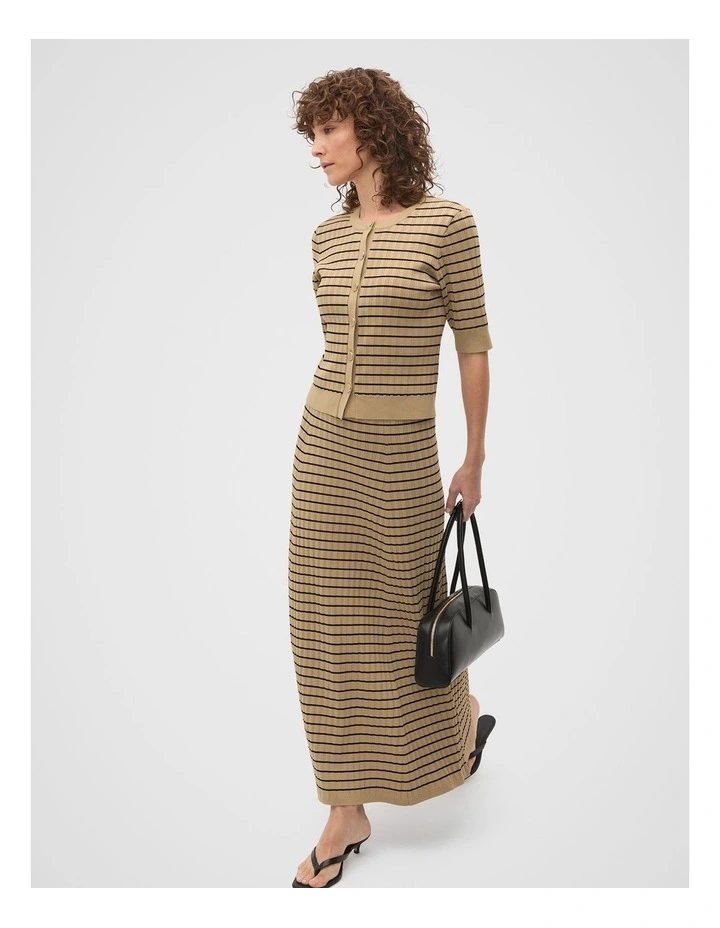 Stripe Rib Knit Short Sleeve Cardigan in Brown image 6