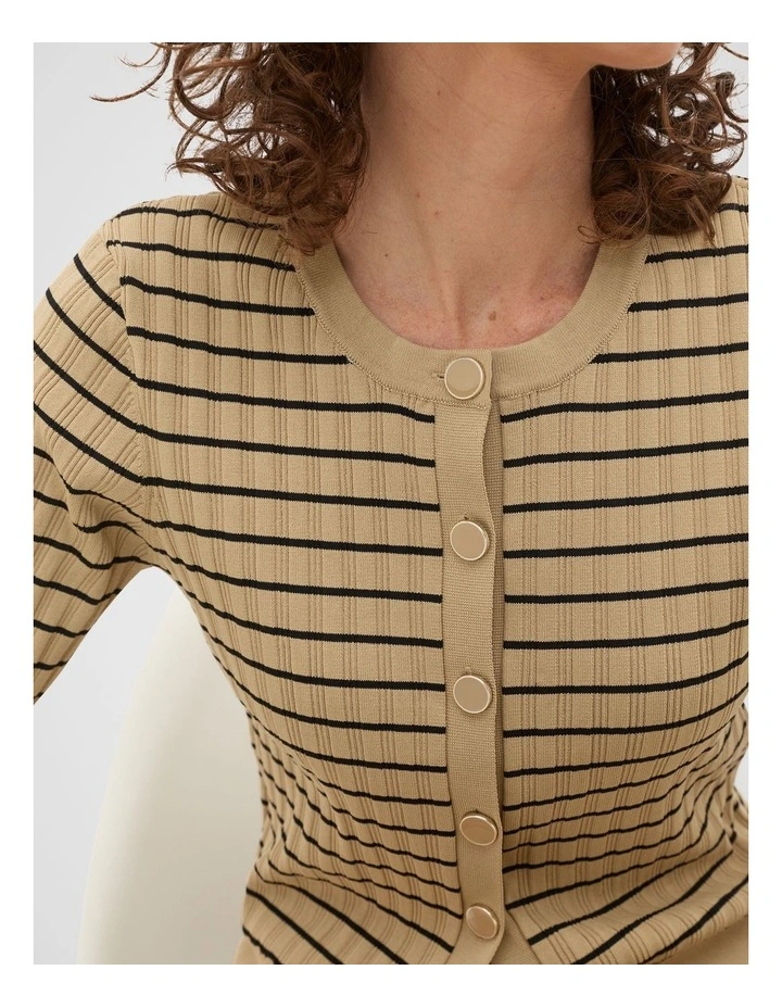 Stripe Rib Knit Short Sleeve Cardigan in Brown image 7