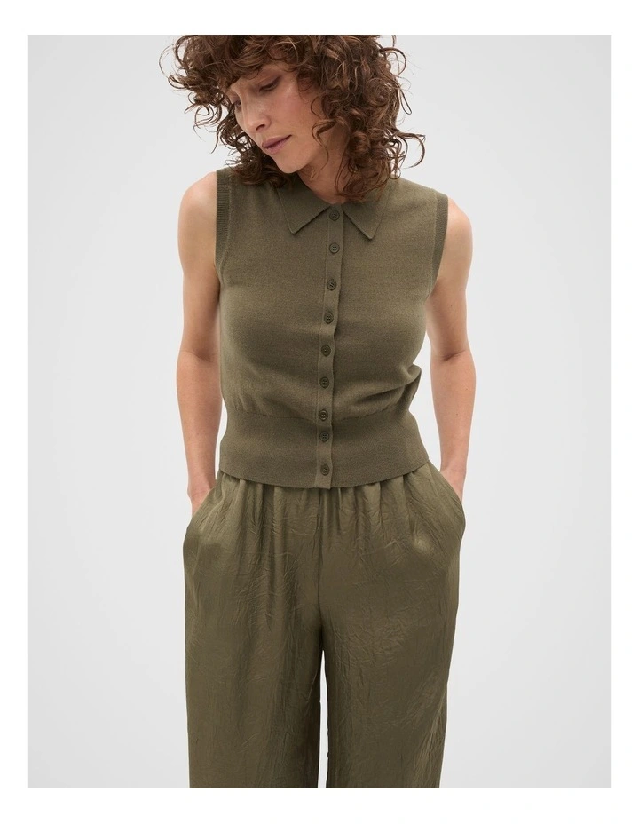 Merino Button Through Knit Vest in Olive Leaf image 1