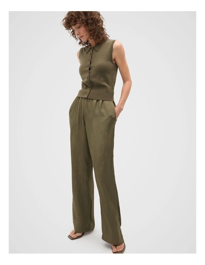 Merino Button Through Knit Vest in Olive Leaf image 3