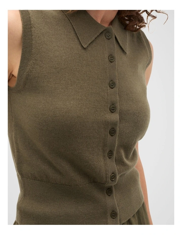 Merino Button Through Knit Vest in Olive Leaf image 4