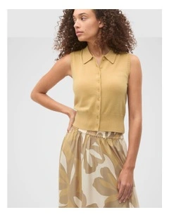Merino Button Through Knit Vest in Beige