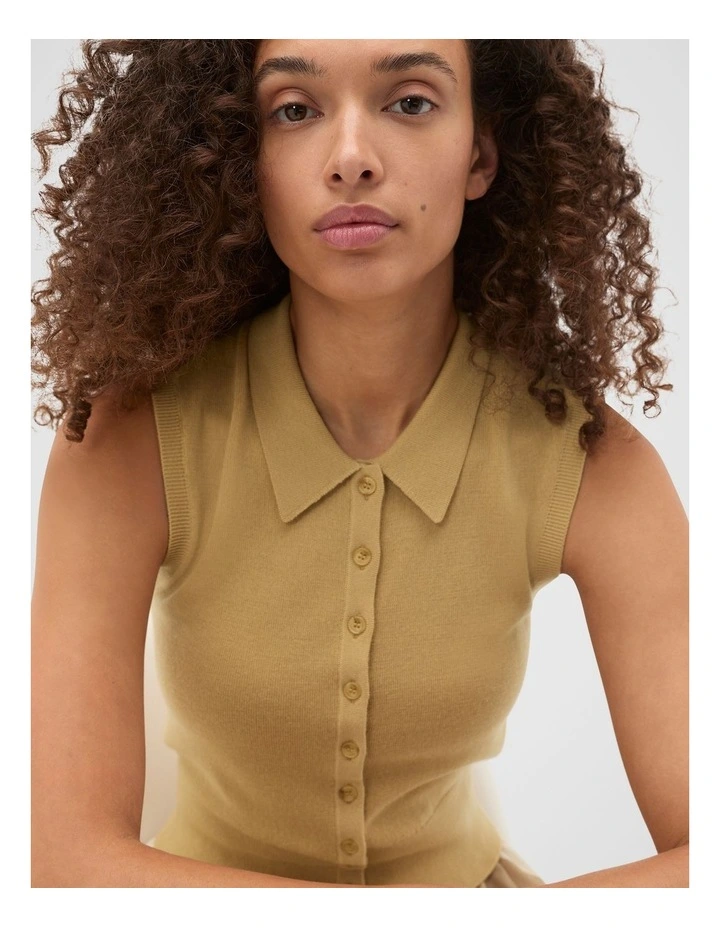 Merino Button Through Knit Vest in Beige image 4