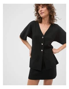 Crepe Knit Batwing Cardigan in Black