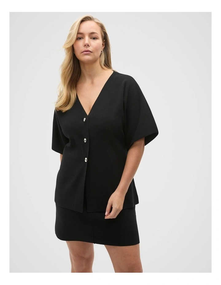 Crepe Knit Batwing Cardigan in Black image 5