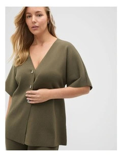 Crepe Knit Batwing Cardigan in Olive Leaf