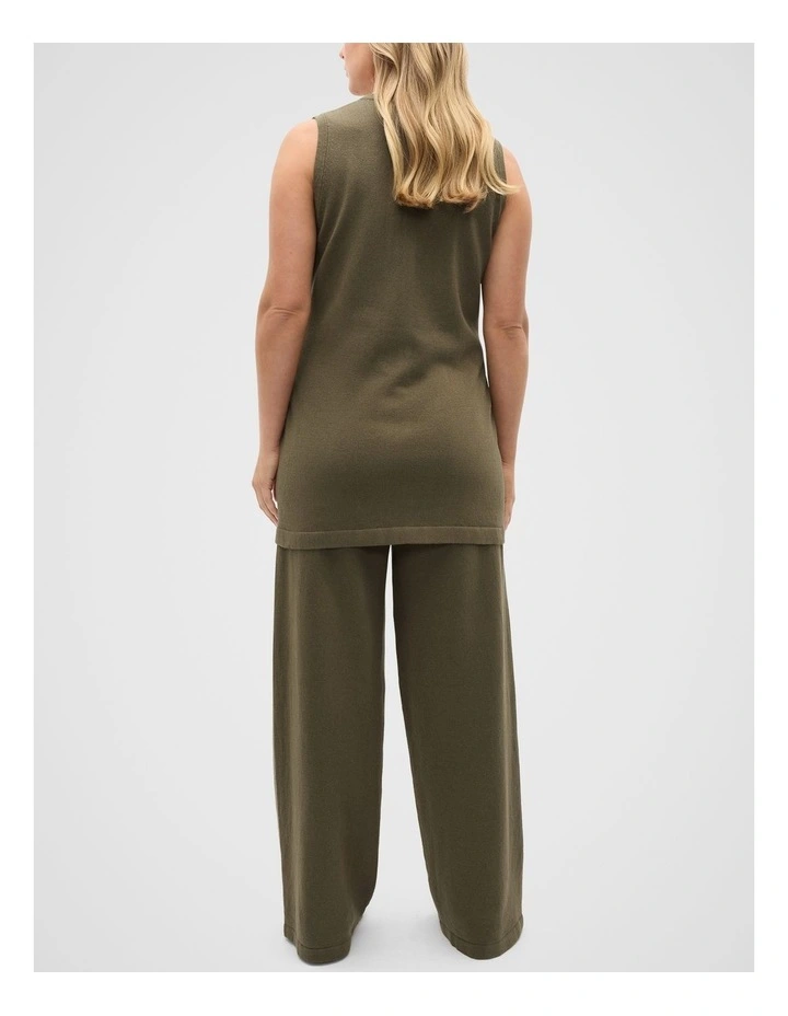 V Neck Button Through Knit Vest in Olive Leaf image 2