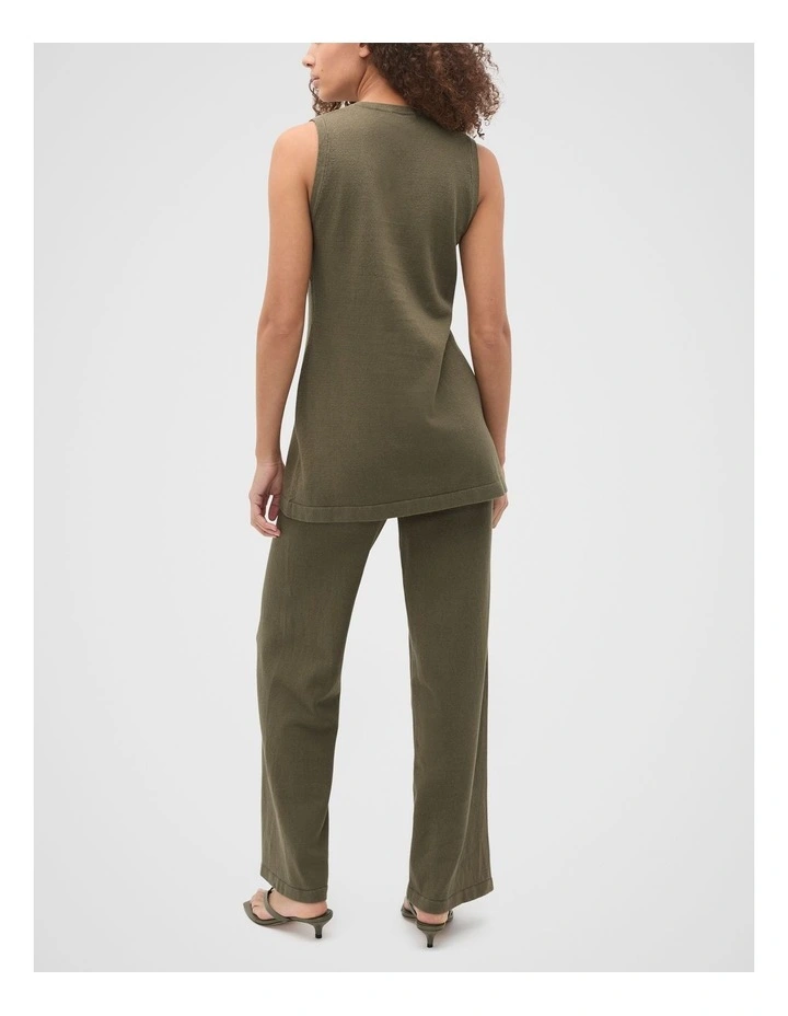 V Neck Button Through Knit Vest in Olive Leaf image 5