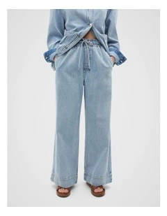 Elasticated Wide Leg Jean in Blue