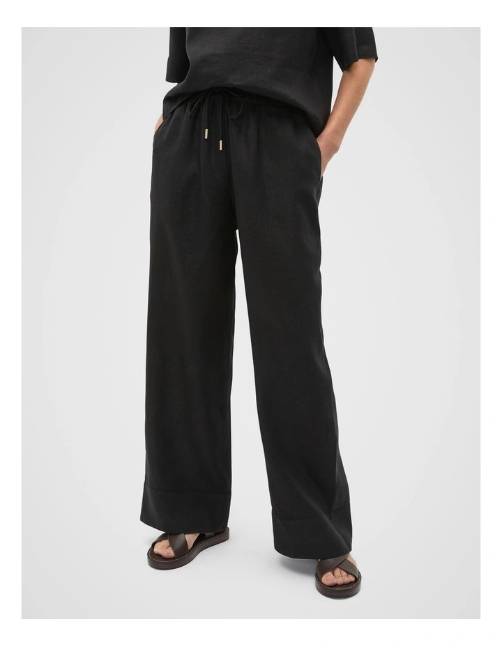 Core Linen Casual Tie Pant in Black image 1